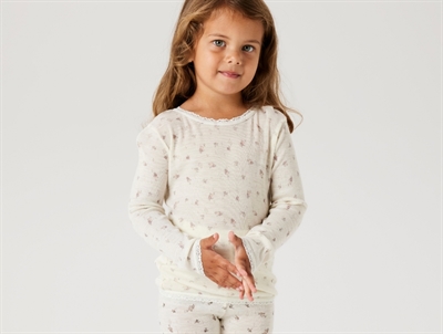 Name It blouse snow white in merino wool with floral print and lace trim